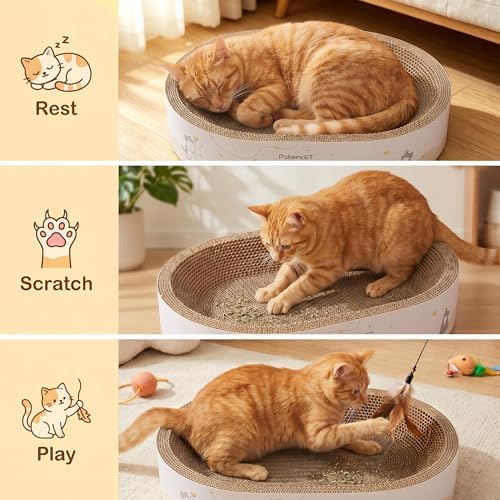 PatiencET 2-in-1 Oval Cat Scratcher Bed, Cardboard Lounger Scratch Bowl - Image 2