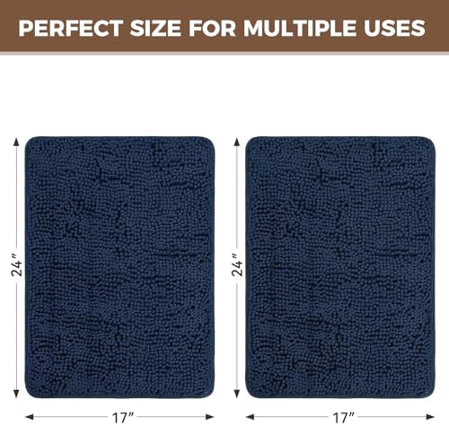 Bcoimo Bath Rug Mat Sets, 2 Piece High Absorbent Chenille Bathroom Mat Navy - Image 2
