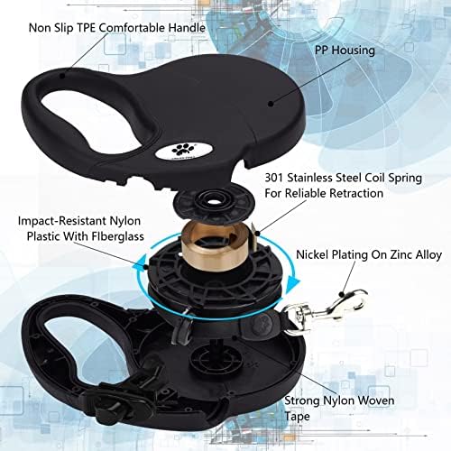 16 ft Retractable Dog Leash for Large Dogs up to 44 lbs, Tangle-Free Nylon Tape - Image 4