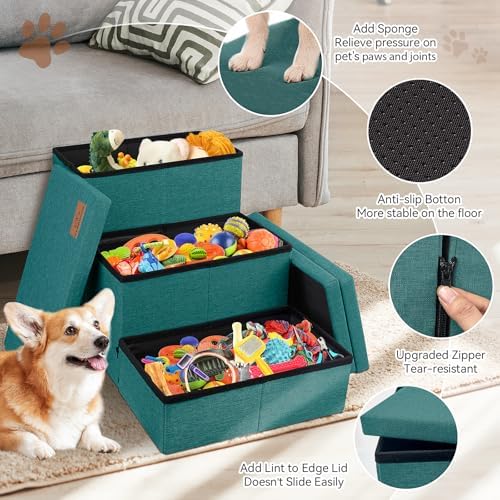 Zerbuger Dog Stairs with Storage, Dark Green 3 Steps Dog Ramp no Condo - Image 4