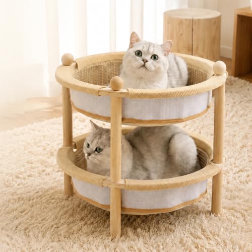 2-Tier Elevated Cat Hammock Bed, 2-in-1 Natural Sisal Jute Cat Scratching Pad by MUZIBAMA
