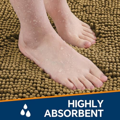 Chenille Bathroom Runner Rug 17"x47" Tan, Plush Bath Mat - Image 4