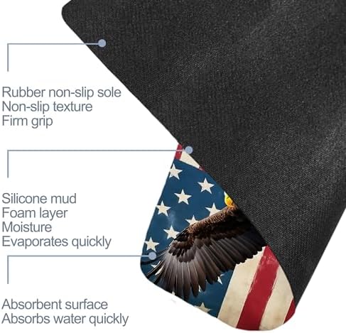 American Flag Bathroom Rugs, Non Slip Quick Dry Bald Eagle Bath Mats - Image 6