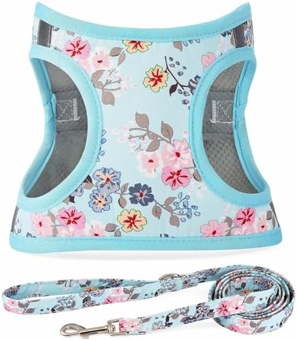 Step in Dog Harness Leash Set- All Weather Reflective No-Pull Floral Pattern by MOONPET