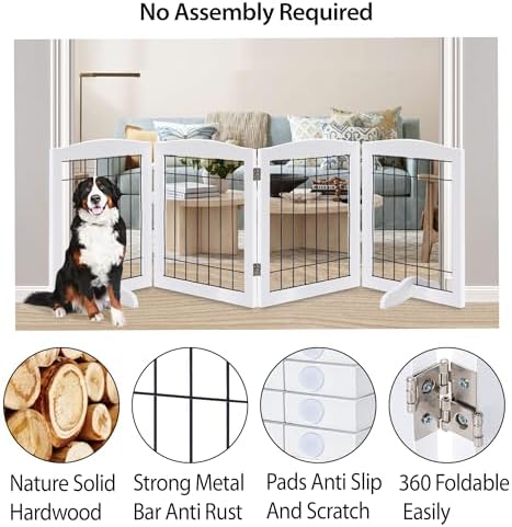LZRS 4-Panel Freestanding Wooden Dog Gate—Extra Wide 30” Tall Foldable Pet - Image 3