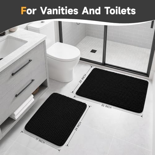 Ophanie Black Bathroom Rugs Sets 2 Piece, Soft Chenille Bath Mat, Non Slip - Image 4