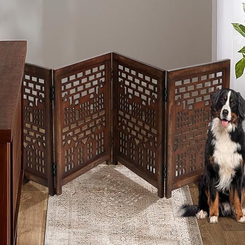 Freestanding Dog Gate 72", Foldable Wooden Pet Barrier, House Design - Image 6