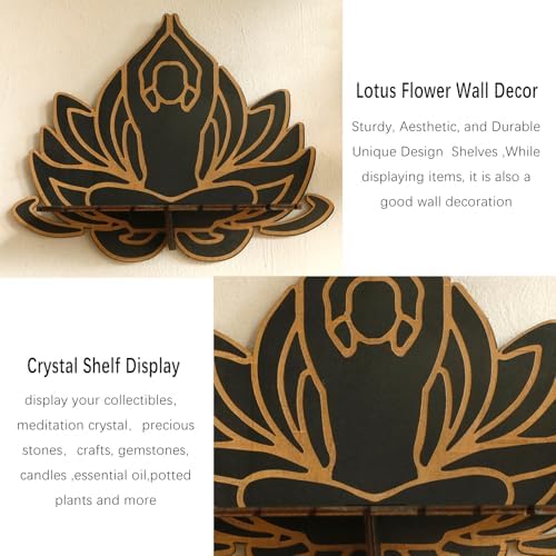 Artilady Lotus Crystal Shelf Display Wall Decor, Witchy Wood Storage Shelves - Image 4