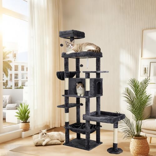 77.5 Inch Cat Tree with Bed, Observation Deck, Plush Platform & Toy Ball - Image 6
