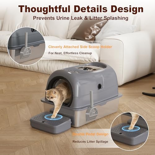 Low Entry High Sided Large Enclosed Cat Litter Box, Stainless Steel Litter Pan - Image 4
