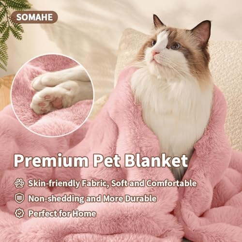 SOMAHE Soft Faux Fur Cat Blanket, Small 22x18 Soft Pink - Image 2