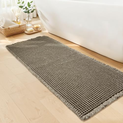 Waffle Bath Mat, Boho Bathroom Rugs Non Slip Washable by GRLYUH