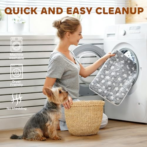 Mora Pets Cat Bed Ultra Soft Dog Crate Pad Star Print 14 x 17.5 inch Grey - Image 3