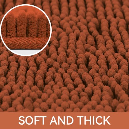 Bcoimo Bath Rug Mat, 36x24 Chenille Extra Soft Burnt Orange Bathroom Tub Mat - Image 3