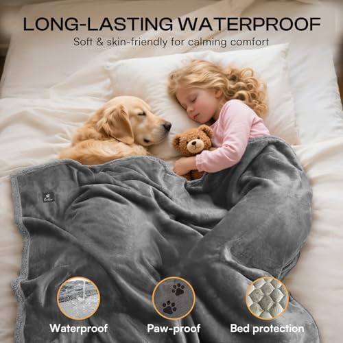 Luciphia Waterproof Bed Blanket Washable, Soft Sherpa Fleece Puppy Reversible - Image 3