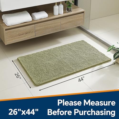 Chenille Bathroom Rug 26"x44" Sage Green, Non-Slip Plush Bath Mat - Image 2