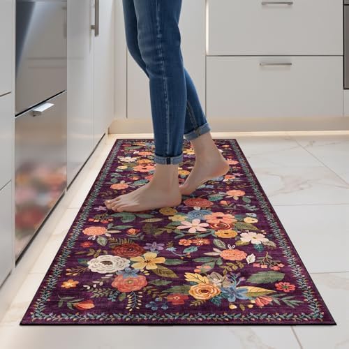 Purple Floral Hallway Runner Rug 2x5 by WelcometoBabovid