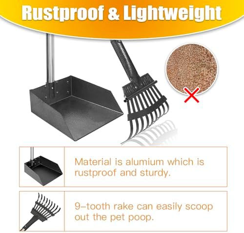 TOOGE Pooper Scooper, Dog Pooper Scooper Long Handle Stainless Metal Tray and - Image 4