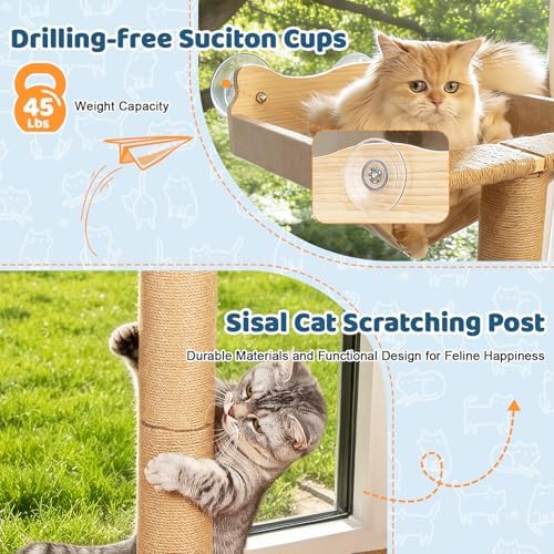 Cat Window Perch Hammock with 3-Piece Detachable Sisal Scratching Posts - Image 4