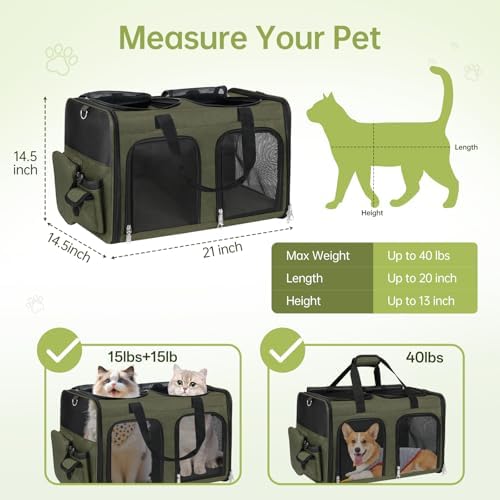 Cat Carrier for 2 Cats Double Pet Carrier Extra Large Green 2026 Upgraded - Image 5