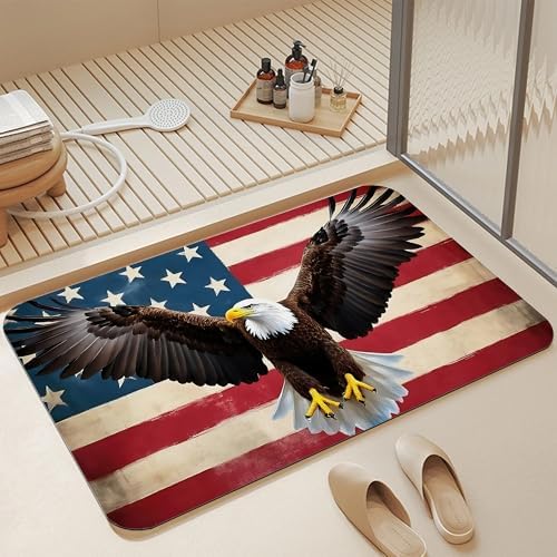 American Flag Bathroom Rugs, Non Slip Quick Dry Bald Eagle Bath Mats by Unknown