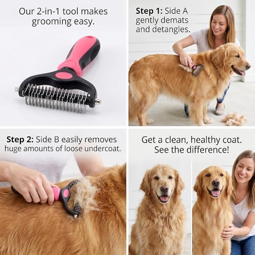 Dematting Comb for Dogs and Cats, Undercoat Rake Pet Brush for Long Hair - Image 5