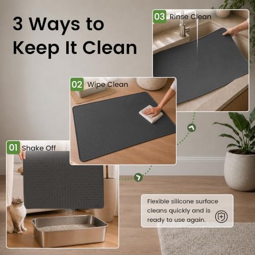 OHMO Large Cat Litter Mat, 31.5x23.6 Silicone Trapping Mat Black - Image 6