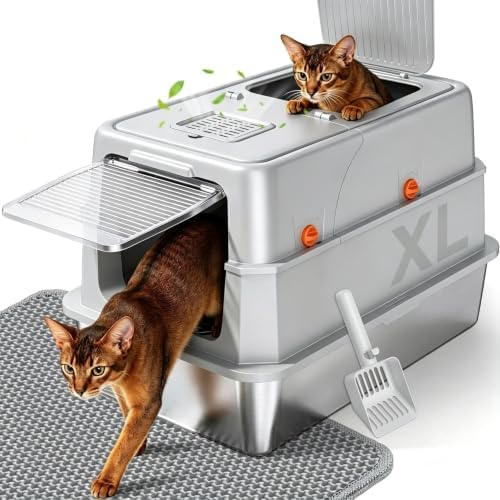 XL Enclosed Stainless Steel Litter Box by KISENG