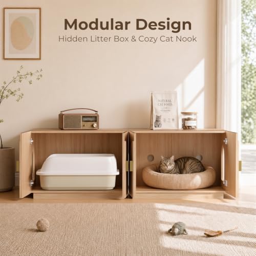 Amunrbrek Cat Litter Box Enclosure Furniture, 31.5" Arched Fluted Cabinet - Image 3