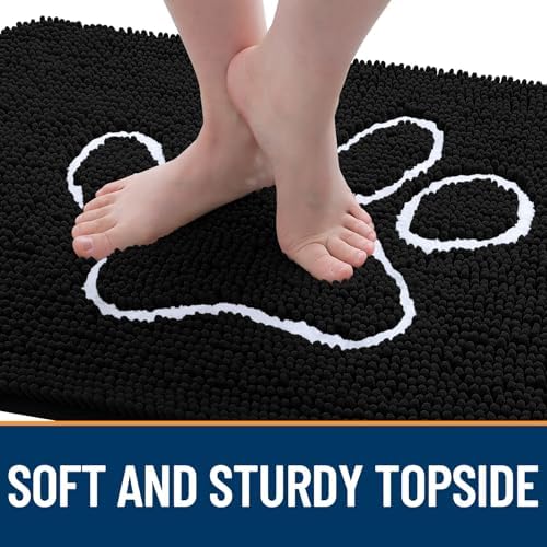 OLANLY Dog Door Mat for Muddy Paws 47x20, Paw Print Design Chenille Mud Mat - Image 4