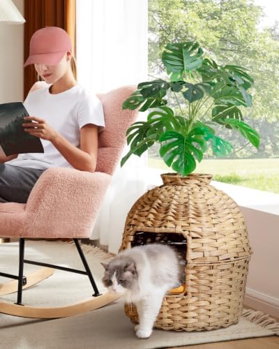 SETVSON Cat Litter Box Plant Furniture Enclosure, Rattan PE House - Image 6
