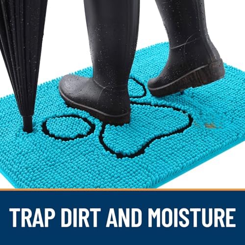 OLANLY Dog Door Mat for Muddy Paws 48x30, Paw Print Design Chenille Mud Mat - Image 2