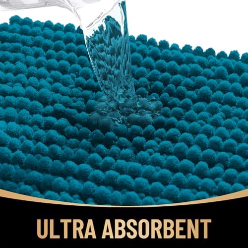 OLANLY Thick Chenille Bathroom Runner Rugs Mats 47x24, Peacock Blue - Image 3