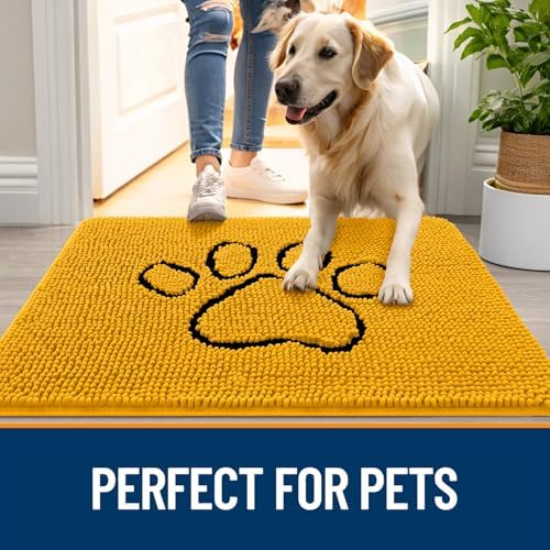 OLANLY Dog Door Mat for Muddy Paws 30x20, Paw Print Design Chenille Mud Mat - Image 6