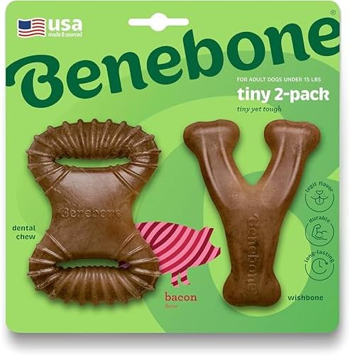 Benebone Tiny 2-Pack Dog Chew Toys, Real Bacon by Benebone