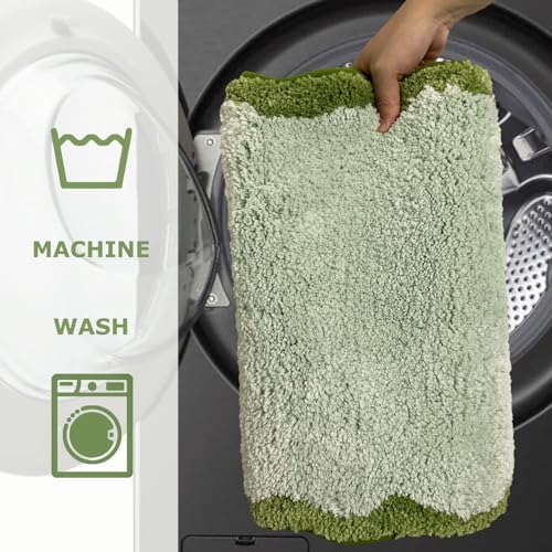 Cute Green Scalloped Bathroom Runner Rug, Fun Plush Luxury Microfiber Bath Rug - Image 6