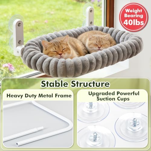 Zoratoo 2PC Cloud-Cuddle Cat Window Perch, Foldable Cat Hammock, M Grey - Image 6