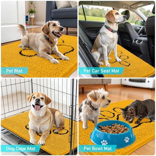 OLANLY Dog Door Mat for Muddy Paws 30x20, Paw Print Design Chenille Mud Mat - Image 7