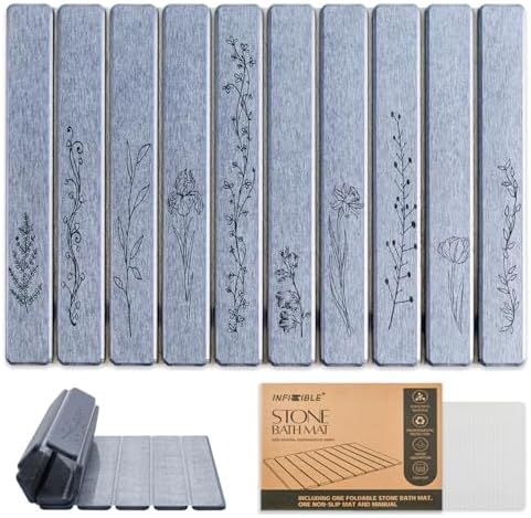 Black Floral Super Absorbent Quick Dry Stone Bath Mat by INFISIBLE