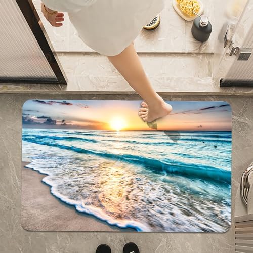 Bath Mat Rug, Sunset on Island Beach Non Slip Quick Dry Super Absorbent Thin - Image 7