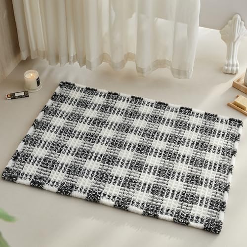 TYUU Waffle Bath Mat, Checkered Bathroom Rugs Non Slip, 36x24 Black & White by TYUU