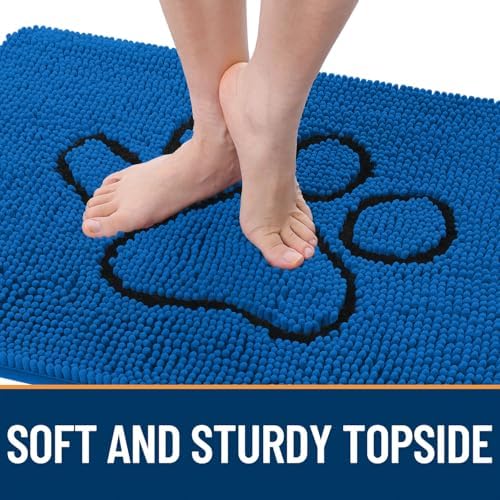 OLANLY Dog Door Mat for Muddy Paws 28x18, Paw Print Design Chenille Mud Mat - Image 4
