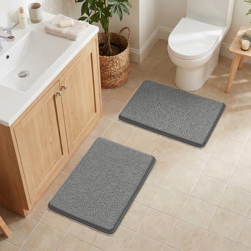Bcoimo Bath Rug Mat Sets, 2 Piece Extra Soft Chenille Gray Bathroom Mat Set - Image 5