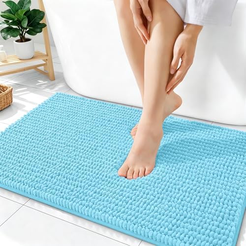 OLANLY Thick Chenille Absorbent Bathroom Rugs Mat 36x24, Sky Blue by OLANLY