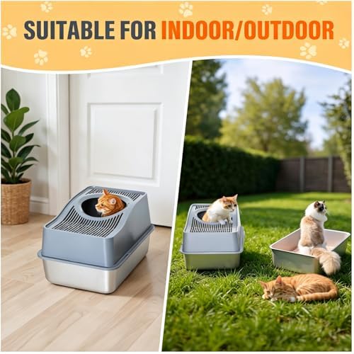 Top Entry Cat Litter Box with Lid, Stainless Steel Enclosed Cat Kitty Litterbox - Image 6