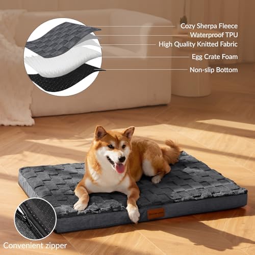 Patas Lague Orthopedic Large Dog Bed Pet Crate Mat 36''X24'' Dark Grey - Image 3