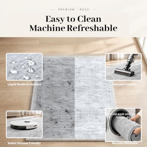 Area Rugs for Living Room Dining Room 9x12 Washable Non-Slip Vintage Grey - Image 7