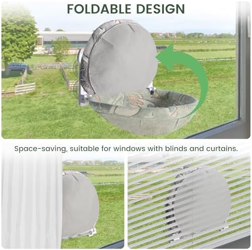 HiPetpy Grey Deep Cat Window Perch, Cordless Foldable Cat Hammock - Image 5