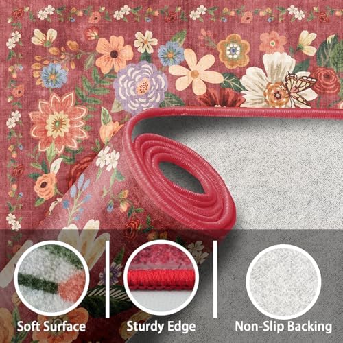 Red Floral Hallway Runner Rug 2x10 - Image 3