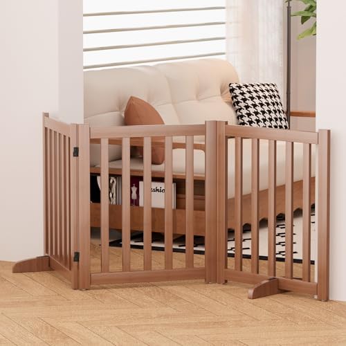 Wooden Freestanding Foldable Dog Gate, 24 Inch Height 3 Panel Pet Gate No Drill - Image 2